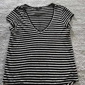 7 For All Mankind Black and White Striped V-Neck Tee